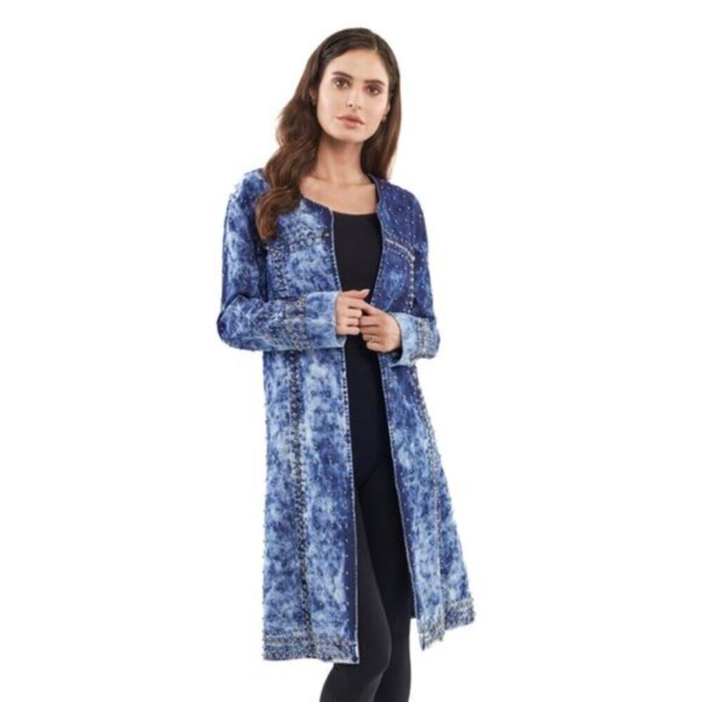 Adore Denim Blue Size Small Studded Acid Wash Long Jacket
